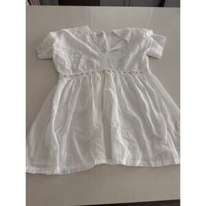 Loveshack Fancy White Eyelet Cotton V Neck Top Medium
